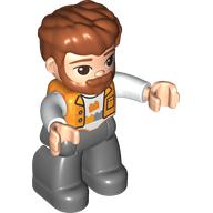 Duplo Figure with Thick Hair Combed Forward and Beard Dark Orange, Orange Shirt, Dark Bluish Grey Legs (35516c01pr0204)