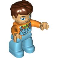 Duplo Figure with Thick Hair Combed Forward Reddish Brown, with Bright Light Blue Overall (35516pr0178)