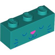 Brick 1 x 3 with Dark Blue Animal Face, Dark Pink Nose print (3622pr0073)
