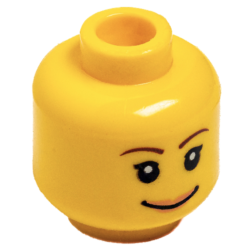 Minifig Head, Brown Thin Eyebrows, White Pupils, Short Eyelashes, Wide Black Smile and Pink Lips Print (3626bpr0019)