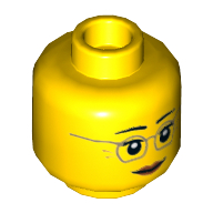 Minifig Head Misako / Grandmother, Dark Tan Glasses, Dark Orange Lips, Neutral / Raised Eyebrows Amused Print (3626cpr1776)