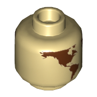 Minifig Head (No Face), Reddish Brown World Map Missing Japan, Hawaii print (3626cpr3515)