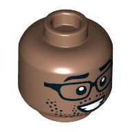Minifig Head, Black Glasses, Stubbled Beard, Big Smile/Small Smile print (3626cpr3866)