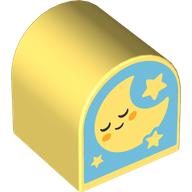 Duplo Brick 2 x 2 x 2 Curved Top with Bright Light Yellow Sleeping Moon, Stars on Bright Light Blue Background print (3664pr0031)