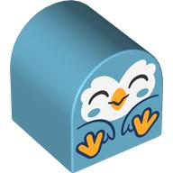 Duplo Brick 2 x 2 x 2 Curved Top with Sitting Bird, White Face, Bright Light Orange Feet print (3664pr0032)