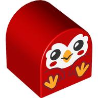 Duplo Brick 2 x 2 x 2 Curved Top with Sitting Bird, White Face, Bright Light Orange Feet print (3664pr0033)