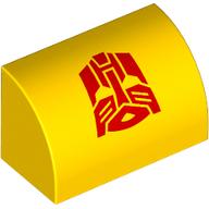 Brick Curved 1 x 2 x 1 No Studs with Red Autotron print (37352pr0041)