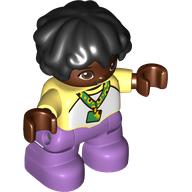 Duplo Figure Child with Short Wavy Hair Black, Sunflower Lanyard, Medium Lavender Legs (38909pr0003)