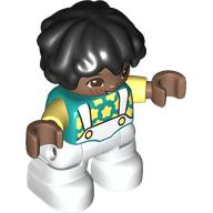 Duplo Figure Child with Short Wavy Hair Black, White Legs, Bright light Yellow Stars Print (38909pr0019)