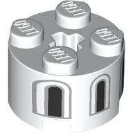 Brick Round 2 x 2 with Axle Hole with Dark Bluish Grey/Black Windows print (3941pr0009)
