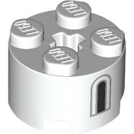 Brick Round 2 x 2 with Axle Hole with Dark Bluish Grey/Black Window print (3941pr0011)
