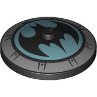 Dish 4 x 4 Inverted [Radar] with Silver Hub Cap, Batman Symbol on Medium Azure Background print (3960pr0062)