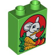 Duplo Brick 1 x 2 x 2 with Bunny / Rabbit, Carrots, and Apples Print (4066pr0032)