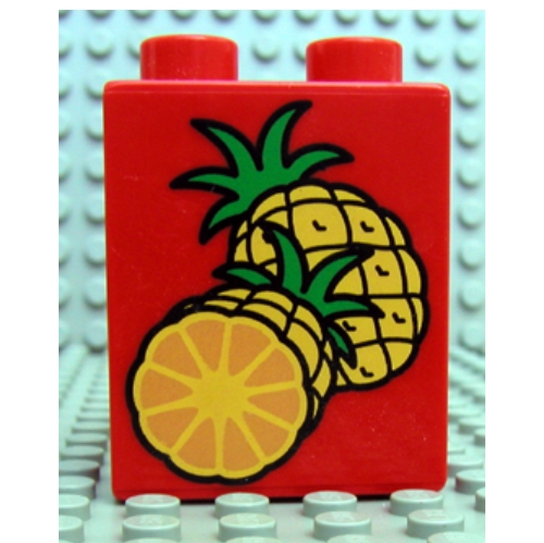 Duplo Brick 1 x 2 x 2 with Pineapples Print (4066pr0136)