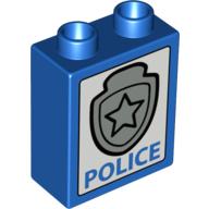 Duplo Brick 1 x 2 x 2 with Star Badge Silver and 'POLICE' on Bottom Print (4066pr0210)