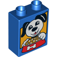 Duplo Brick 1 x 2 x 2 with Dog and Food Bowl Print (4066pr0240)