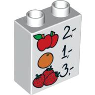 Duplo Brick 1 x 2 x 2 with Apples, Orange, and Strawberries Prices Print (4066pr0258)