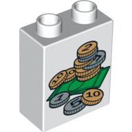 Duplo Brick 1 x 2 x 2 with Coins and Notes Print (4066pr0279)