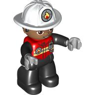 Duplo Figure with Helmet, Black Legs, Jacket with Bright Light Yellow Safety Stripes, Fire Badge, and Radio Print (Firefighter) (41160pr0202)