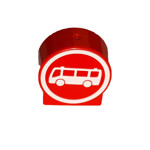 Duplo Brick 1 x 3 x 2 Round Top with White Bus, Circle on Red Background Print (41970pr0012)