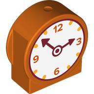 Duplo Brick 1 x 3 x 2 Round Top with Clock, White Face, Dark Red Arms, Orange Numbers / Orange Fruit print (41970pr0024)