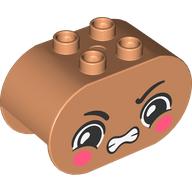 Duplo Brick 2 x 4 x 2 Rounded Ends with Angry, Dark Pink Cheeks Print (4198pr0028)