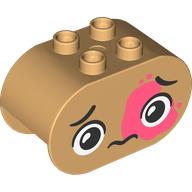 Duplo Brick 2 x 4 x 2 Rounded Ends with Sad Face, Dark Pink Markings Print (4198pr0032)