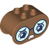 Duplo Brick 2 x 4 x 2 Rounded Ends with Worried Face, Glasses Print (4198pr0034)