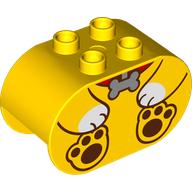 Duplo Brick 2 x 4 x 2 Rounded Ends with Dog Body, Silver Bone print (4198pr0055)