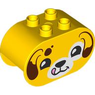 Duplo Brick 2 x 4 x 2 Rounded Ends with Dog Head, Reddish Brown Ears print (4198pr0056)