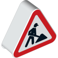 Duplo Brick 1 x 3 x 2 Triangle Road Sign with Construction Worker Print (42025pr0001)