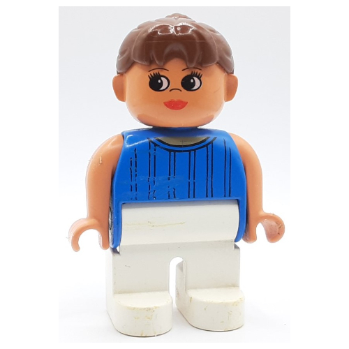 Duplo Figure, Early, Ponytail Brown, White Legs, Stripes Print (4555c10pr0002)