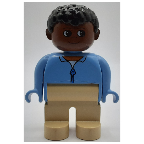 Duplo Figure, Early, Short Afro Hair Black, Tan Legs, Shirt with Zipper Print (4555c17pr0004)