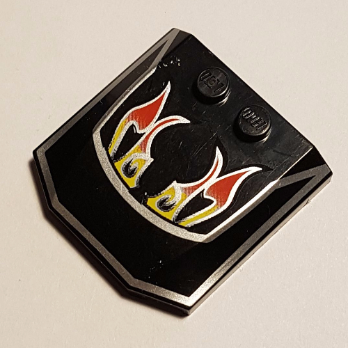 Slope Curved 4 x 4 x 2/3 Triple Curved with 2 Studs and Windshield and Flame Print (45677pr0017)
