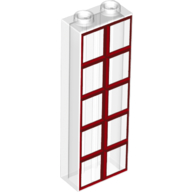 Brick 1 x 2 x 5 without Side Supports with Red Windows print (46212pr0009)