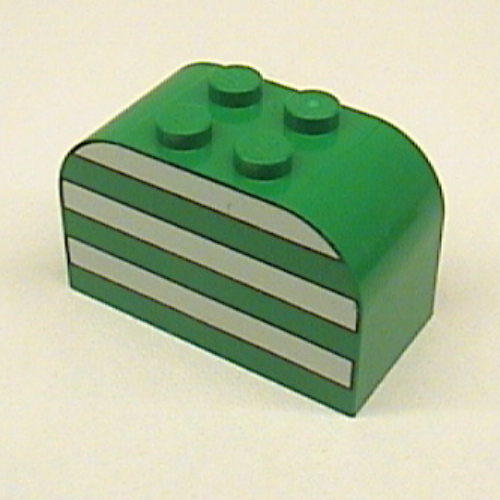 Brick Curved 2 x 4 x 2 Double with White Stripes Print (4744pr0044)