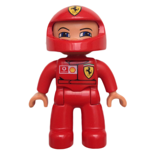 Duplo Figure with Helmet, Red Legs, Nougat Hands, Ferrari, Vodaphone, and Shell Logos Print (47515pr0002)