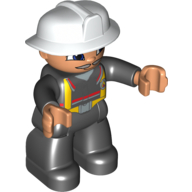 Duplo Figure with Fireman Helmet White, and Gray Mustache on Nougat Face and Hands (47517c01pr0001)