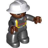 Duplo Figure with Fireman Helmet White, and Dark Brown Face and Hands (47517c01pr0002)