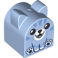Duplo Brick 2 x 2 x 2 Curved Top with Pointed Ears, Cat Print (4786pr0001)