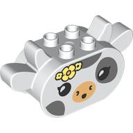 Duplo Brick 2 x 4 x 2 Ears and Pointed Horns with Cow Face Print (4797pr0001)