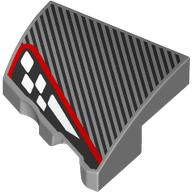 Slope Curved 2 x 2 with Stud Notch Right with Black Stripes, Black/White Headlight, Red Border print (5093pr0001)