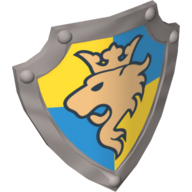 Duplo Shield, Angled Triangle with Lion Looking Right and Crown on Yellow and Blue Background Print (51711pr0001)