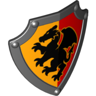 Duplo Shield, Angled Triangle with Black Dragon on Yellow and Red Background Print (51711pr0002)