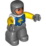 Duplo Figure with Rounded Head with Dark Bluish Gray Legs, White Chest, Yellow Arms, Dark Bluish Gray Hands (51741pr0003)