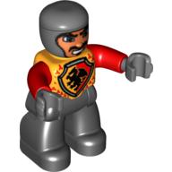 Duplo Figure with Rounded Head with Black Legs, Black Dragon on Shield, Red Arms, Dark Bluish Gray Hands, Smile Print (51741pr0005)