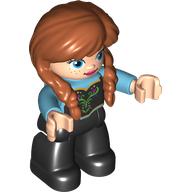 Duplo Figure with Two Braids Dark Orange, Black Legs, Filigree Design Print (Anna) (53040pr0002)