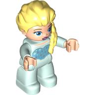 Duplo Figure with Hair with Braid over Left Shoulder, Light Aqua Legs, Heart on Chest Print (Elsa) (53048pr0001)