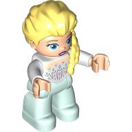 Duplo Figure with Hair with Braid over Left Shoulder, Light Aqua Legs, Icicles on Chest Print (Elsa) (53048pr0182)