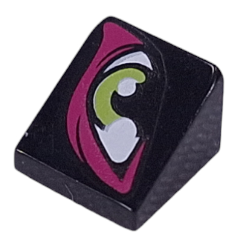 Slope 30° 1 x 1 x 2/3 with Olive Green/White Eye, Dark Purple Outline print (54200pr0017)